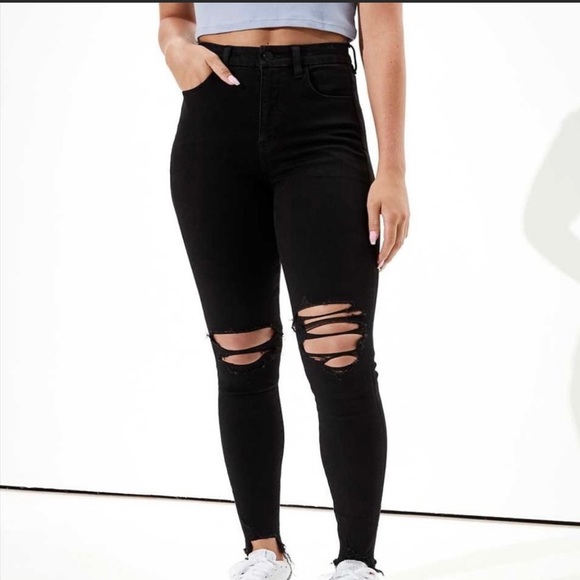 American Eagle Outfitters Denim - American Eagle The Dream Jean Curvy Super Hi-Rise Jegging Distressed Black